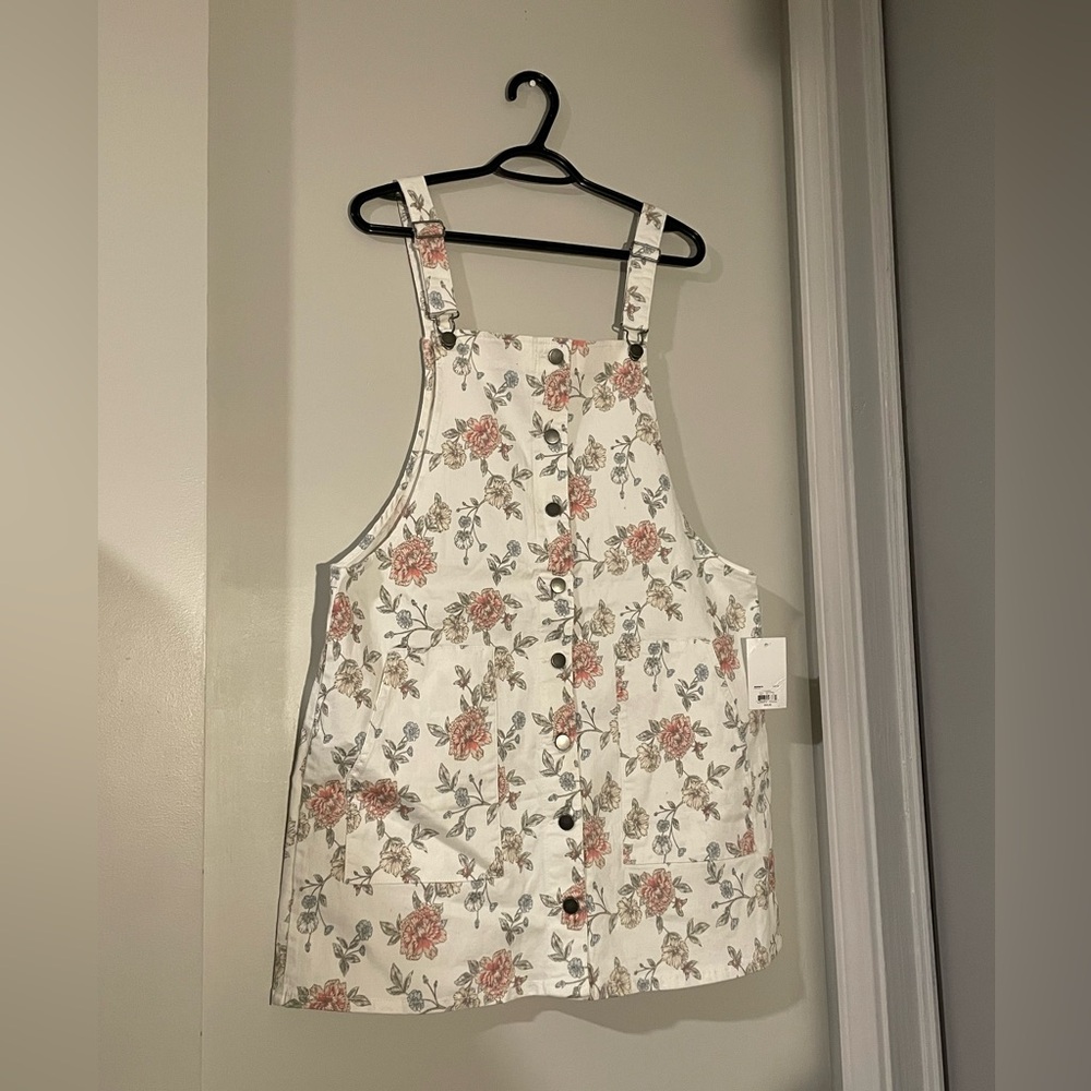 SO Pink and Gray Floral overall dress